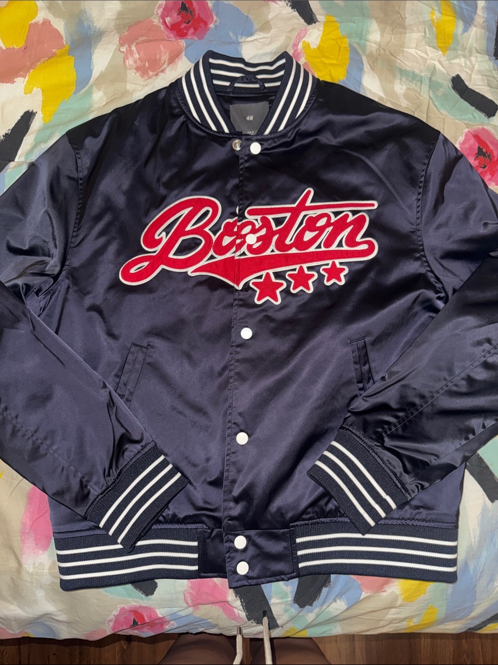 H&M Varsity “Boston” Bomber Navy Jacket